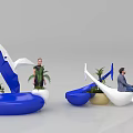 Modern Public Chair Design In Blue And White With Potted Plants For Seating
