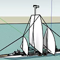 Detailed Sailing Boat Design With Multiple White Sails On Calm Water Surface