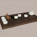 Elegant Tea Table And Chairs With Wooden Tray White Teacups And Ceramic Teapot