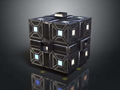 Modern Futuristic Modular Cube Structure With Black Metallic Frames And Small Windows 3d model