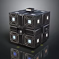 Modern Futuristic Modular Cube Structure With Black Metallic Frames And Small Windows 3d model
