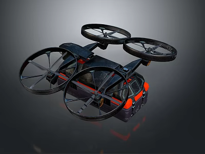 Intelligent Transport Drone With Four Propellers And Dark Orange Design Details 3d model