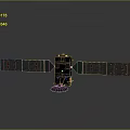 Satellite 3D Model Equipment with Black Body and Solar Panels on Gray Background