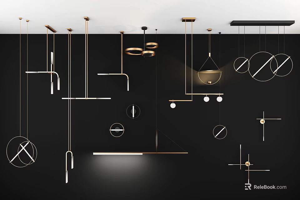Modern Pendant Lights With Geometric Metal Frames For Interior Design 3d model
