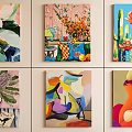 Vibrant Modern Oil Paintings Featuring Abstract Shapes Flowers And Cactus Designs