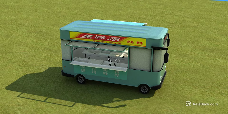 Light Blue Mobile Food Truck With Clean Hygiene Service And Fast Food Counter 3d model 