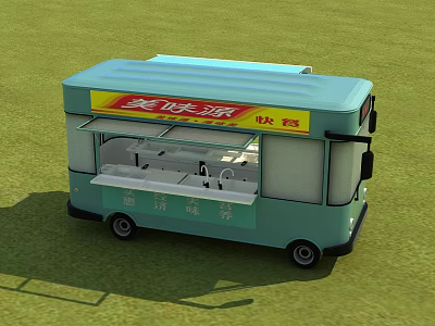 Light Blue Mobile Food Truck With Clean Hygiene Service And Fast Food Counter 3d model