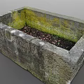 Mossy Stone Rectangular Planter With Soil And Fallen Leaves For Garden Decor