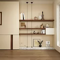 Modern Wooden Bookshelf with Books Decorations and Photo Frames in Beige Living Room
