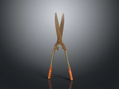 Vintage Brass Scissors With Long Metal Blades And Wooden Handles On Dark Background 3d model