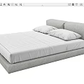 Modern Double Bed with Linen Fabric Upholstered Headboard White Mattress and Two Pillows