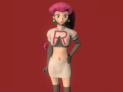 Game Animated Character With Pink Hair Green Earrings Red R Symbol White Outfit 3d model
