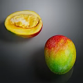 Juicy Mango Fruit Whole And Sliced Displaying Yellow Pulp And Colorful Skin