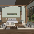 Rustic Modern Hotel Room With Wooden Beams Large Windows And Cozy Sofas