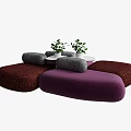 Modern Modular Sofa Set With Purple Brown Sections And Potted Plants 3d model