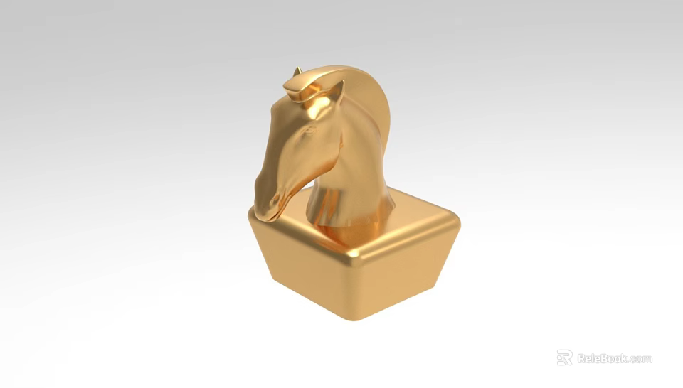 Golden Horse Head Decorative Ornament Set With Square Base And Classic Design 3d model 