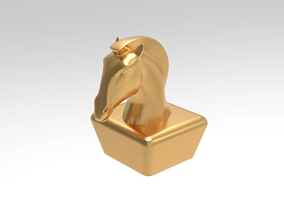 Golden Horse Head Decorative Ornament Set With Square Base And Classic Design 3d model
