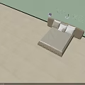 Double Bed 3D Model Featuring Beige Upholstered Headboard Light Green Wall And Bedside Sconces 3d model