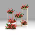 Red Flower Arrangements On Golden Geometric Stands For Elegant Decorative