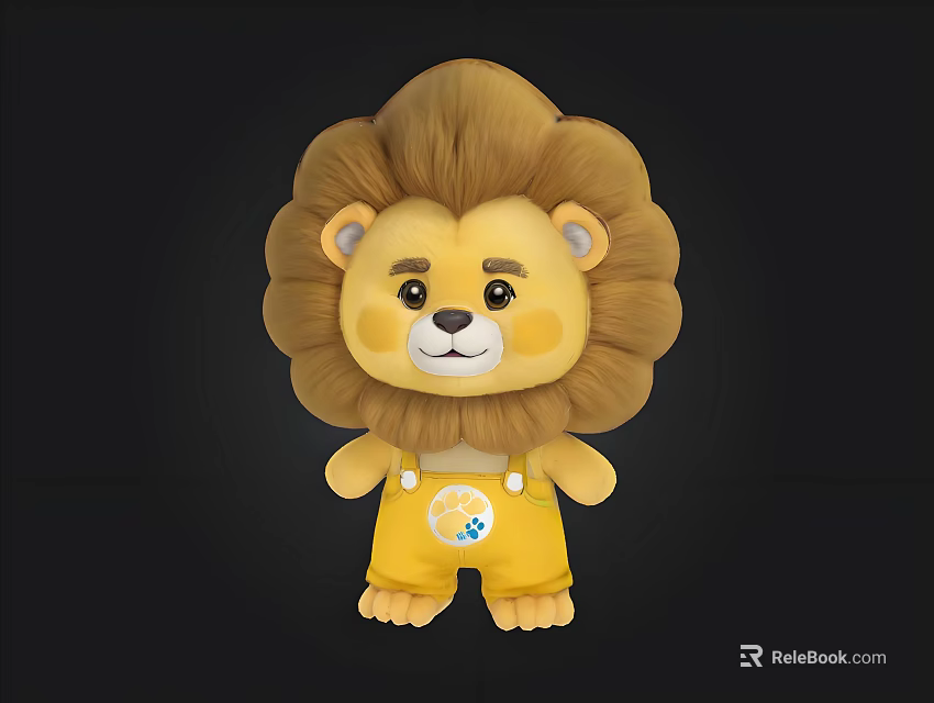 Cute Cartoon Lion Character Wearing Yellow Overalls Against Black Background With Friendly Expression 3d model 
