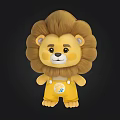 Cute Cartoon Lion Character Wearing Yellow Overalls Against Black Background With Friendly Expression