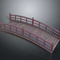 Curved Arched Bridge With Red Railings And Wooden Deck Design