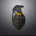 Military Hand Grenade With Textured Metal Body Yellow Stripe And Safety Pin