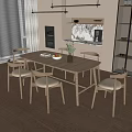 Log Dining Table and Chair Combination Sideboard 3d model
