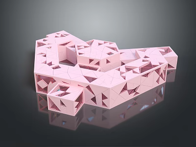 Cartoon Scene Featuring Pink Geometric Shapes With Hollow Design And Reflective Abstract Surface 3d model
