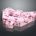Cartoon Scene Featuring Pink Geometric Shapes With Hollow Design And Reflective Abstract Surface