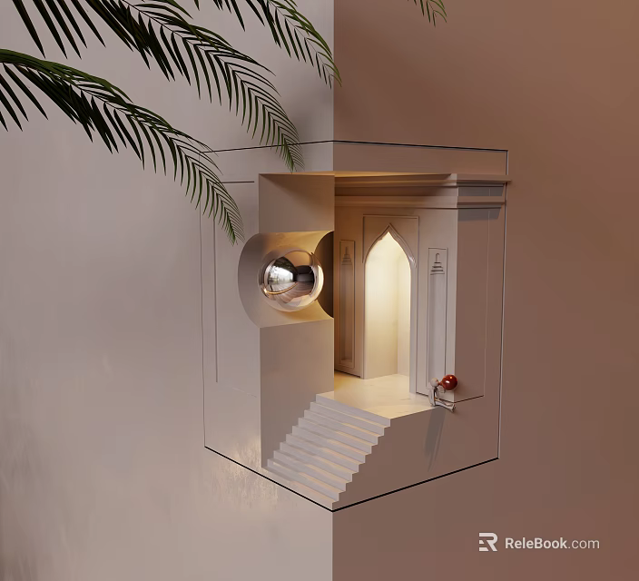Modern Creative Wall Lamp With Geometric Design Warm Light Staircase Detail And Palm Leaf 3d model 