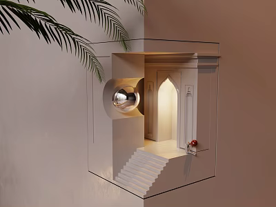 Modern Creative Wall Lamp With Geometric Design Warm Light Staircase Detail And Palm Leaf 3d model