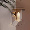 Modern Creative Wall Lamp With Geometric Design Warm Light Staircase Detail And Palm Leaf