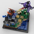 LEGO Toy Blocks City Scene Dragon Attack 3d model