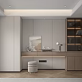 Modern Dressing Table Interior Design With Neutral Tones Storage Cabinets And Stool 3d model