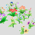 Cartoon Scene Featuring Colorful Vibrant Flowers With Various Colors And Green Leaves