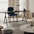 Modern Study Room Interior With Desk Blue Chair Table Lamp Book Window Blinds And TV
