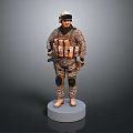 Game Movie Character In Camouflage Uniform With Tactical Gear Helmet And Weapon On Standing Base