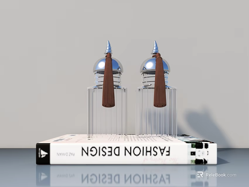 Silver Spire Top Ornament Decoration Set With Brown Strap On Fashion Design Book 3d model 