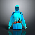 Blue Hoodie With Black Cat Graphic BAD BOY Text And Striped Sleeves
