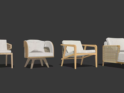Stylish Leisure Chairs With Wooden Frames Wicker Accents And Cushioned Seats Design 3d model