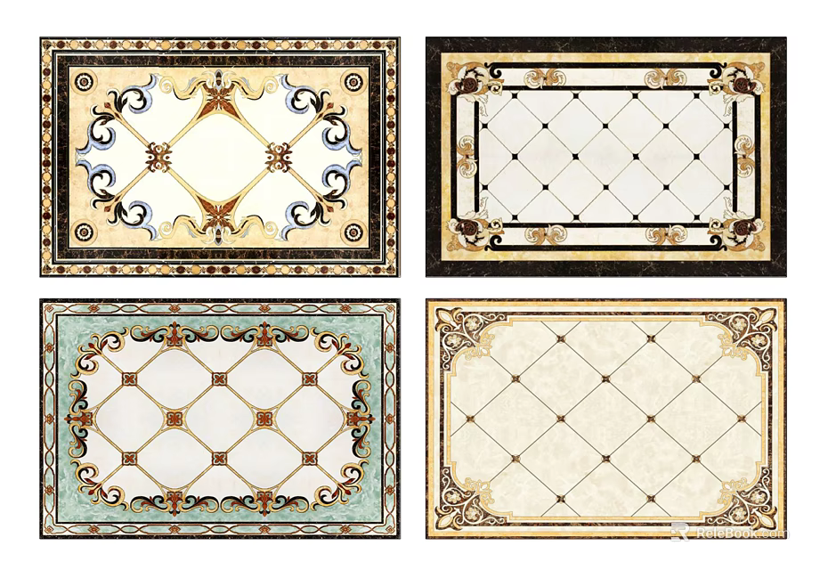 Intricate Floor Tile Designs With Various Decorative Borders And Colorful Patterns 3d model