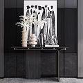 Modern Console Table with Ceramic Vases Sculpture and Abstract Artwork 3d model