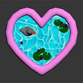 Heart Shaped Pink Inflatable Pool With Gray Rubber Duck Green Lily Pads And Blue Water