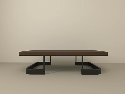 Modern Brown Coffee Table With Black Geometric Base In Simple Interior 3d model