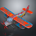 Vintage Passenger Plane Biplane Model With Orange Blue Graffiti Shark Mouth And Super Fly Design