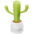 Green Cactus Plant In White Planter With Brown Base For Indoor Decor