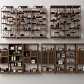Classic Chinese Wooden Display Shelves With Tiered Layers And Decorative Ornaments