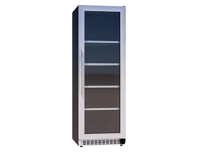 Modern Freestanding Wine Cooler With Glass Door And Multiple Stainless Steel Shelves 3d model