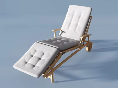 Adjustable Wooden Frame Lounge Chair With White Padded Cushion And Wheels 3d model